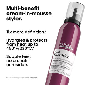 L'Oréal Professionnel mousse being scrunched into towel-dried curls for definition