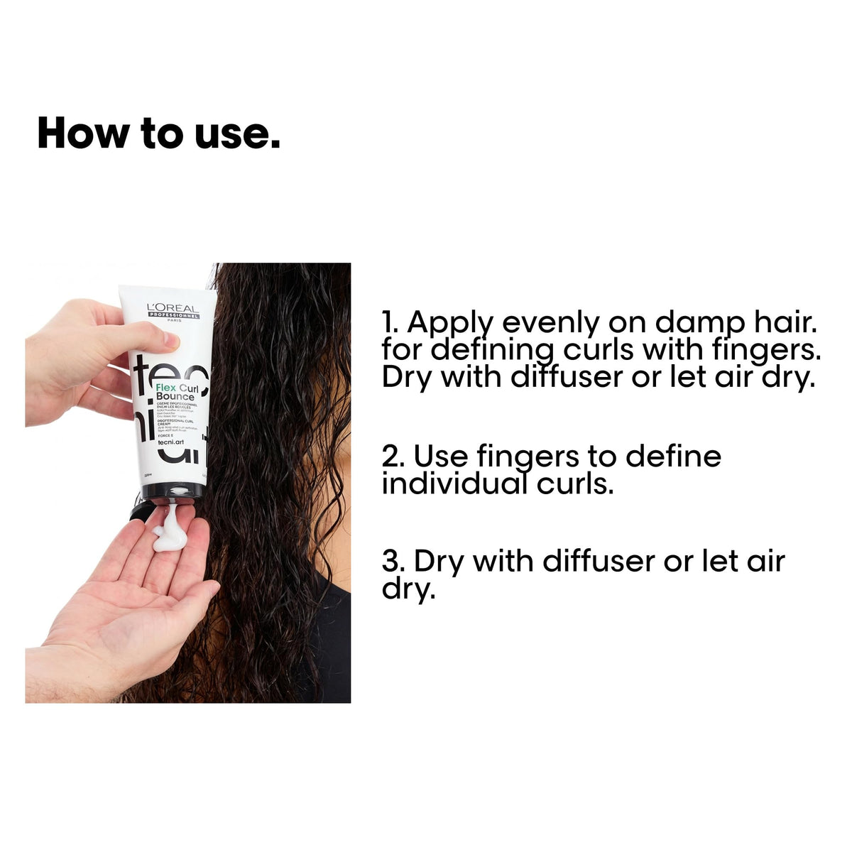 L'Oréal Professionnel Paris styled with diffuser showing bouncy frizz-free curls