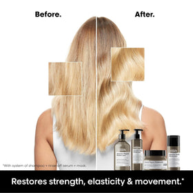 L'Oréal Professionnel Paris serum texture on hand showing lightweight reparative consistency