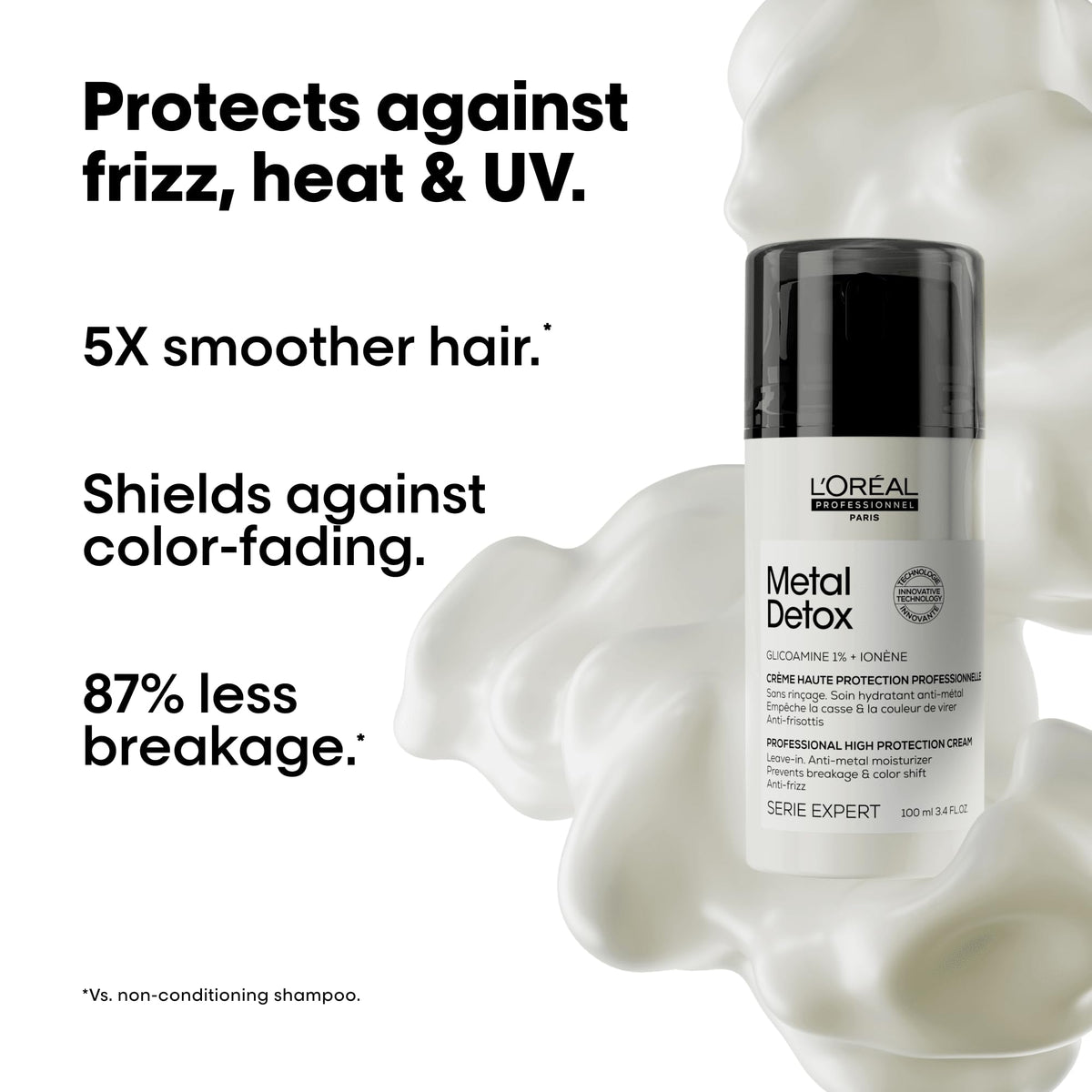 L'Oréal Professionnel Paris label close-up highlighting Metal Detox technology