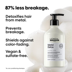 L'Oréal Professionnel shampoo applied to wet hair reducing metal buildup
