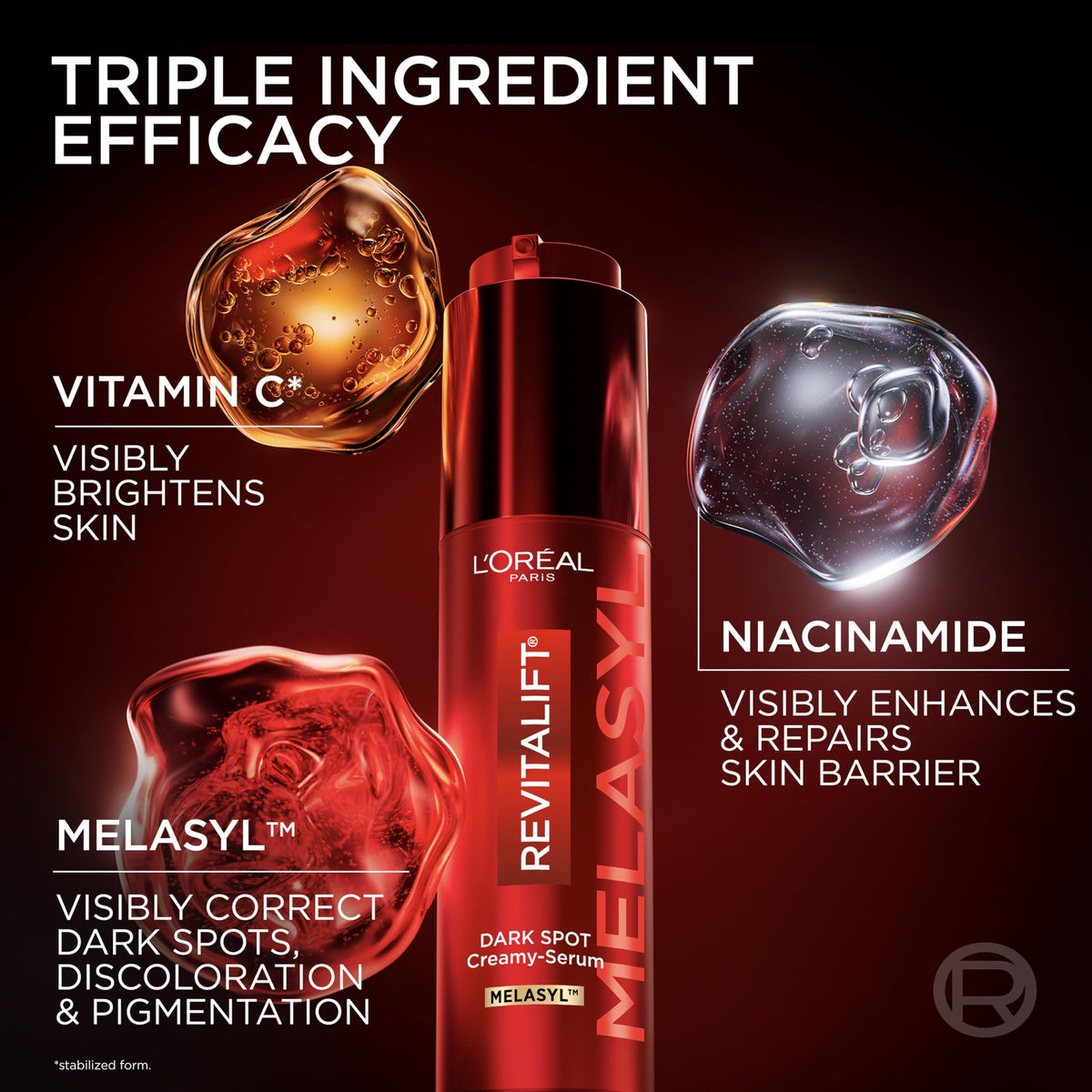 L'Oreal Paris serum applied to hand demonstrating smooth absorbency