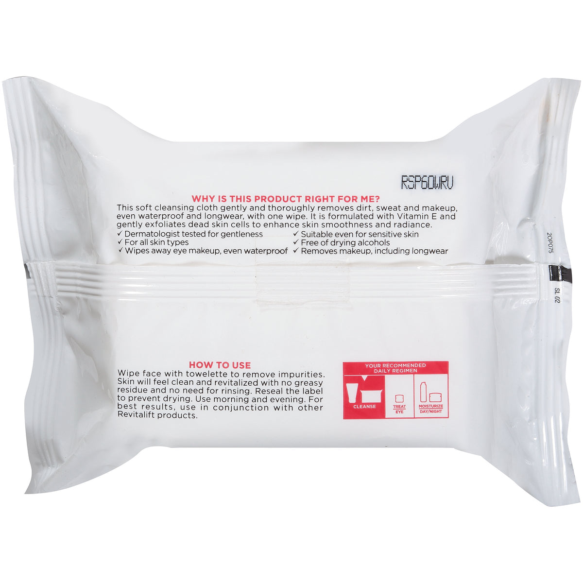 L'Oreal Paris Revitalift wipe texture close-up showing soft fibers and Vitamin E benefits