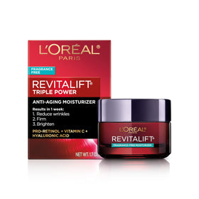 L'Oreal Paris jar front packaging shown on white surface, clear product ID benefit