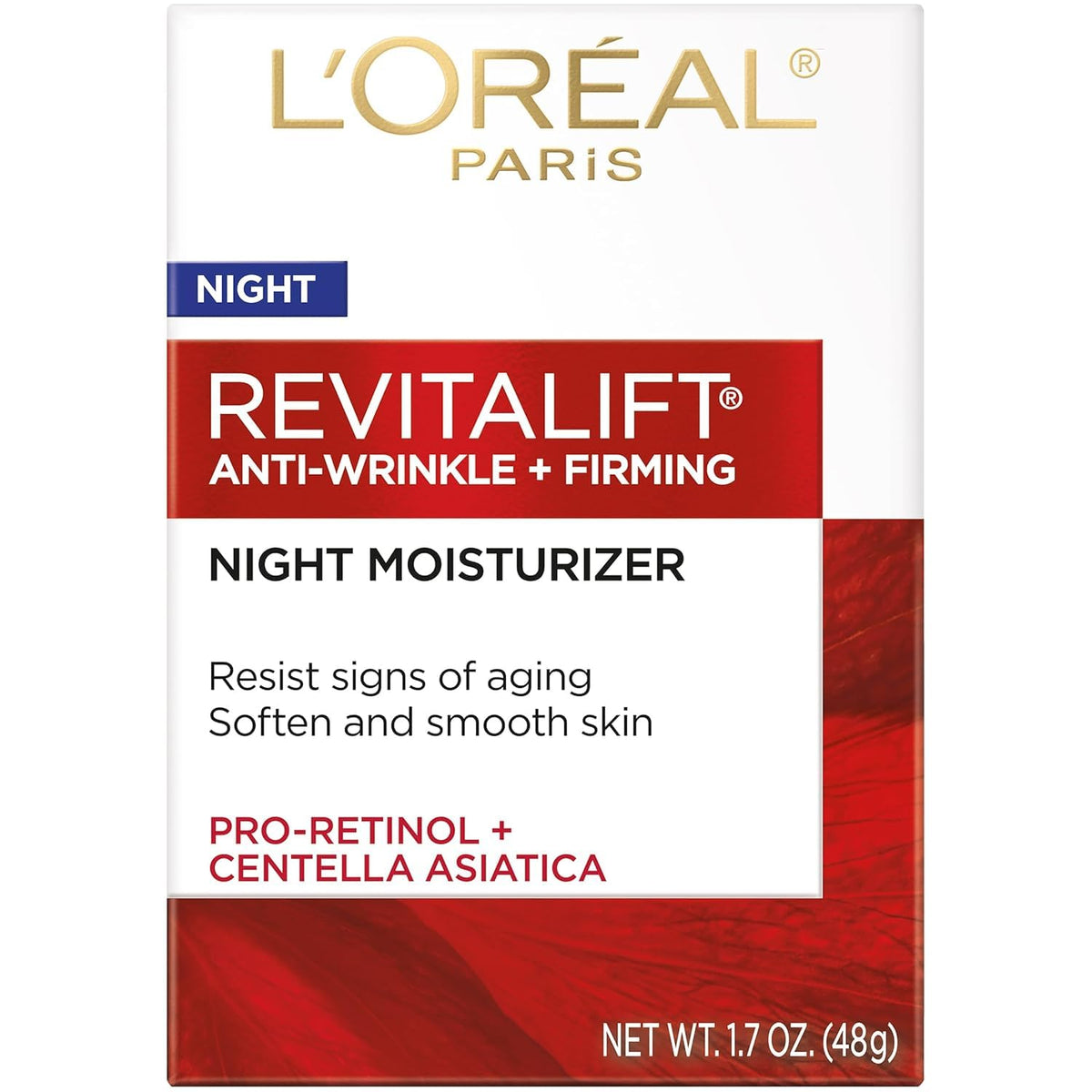 L'Oreal Paris RevitaLift front jar showing packaging and product benefits