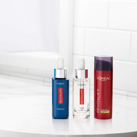 L'Oreal ingredient focus with hyaluronic acid and vitamin C visuals