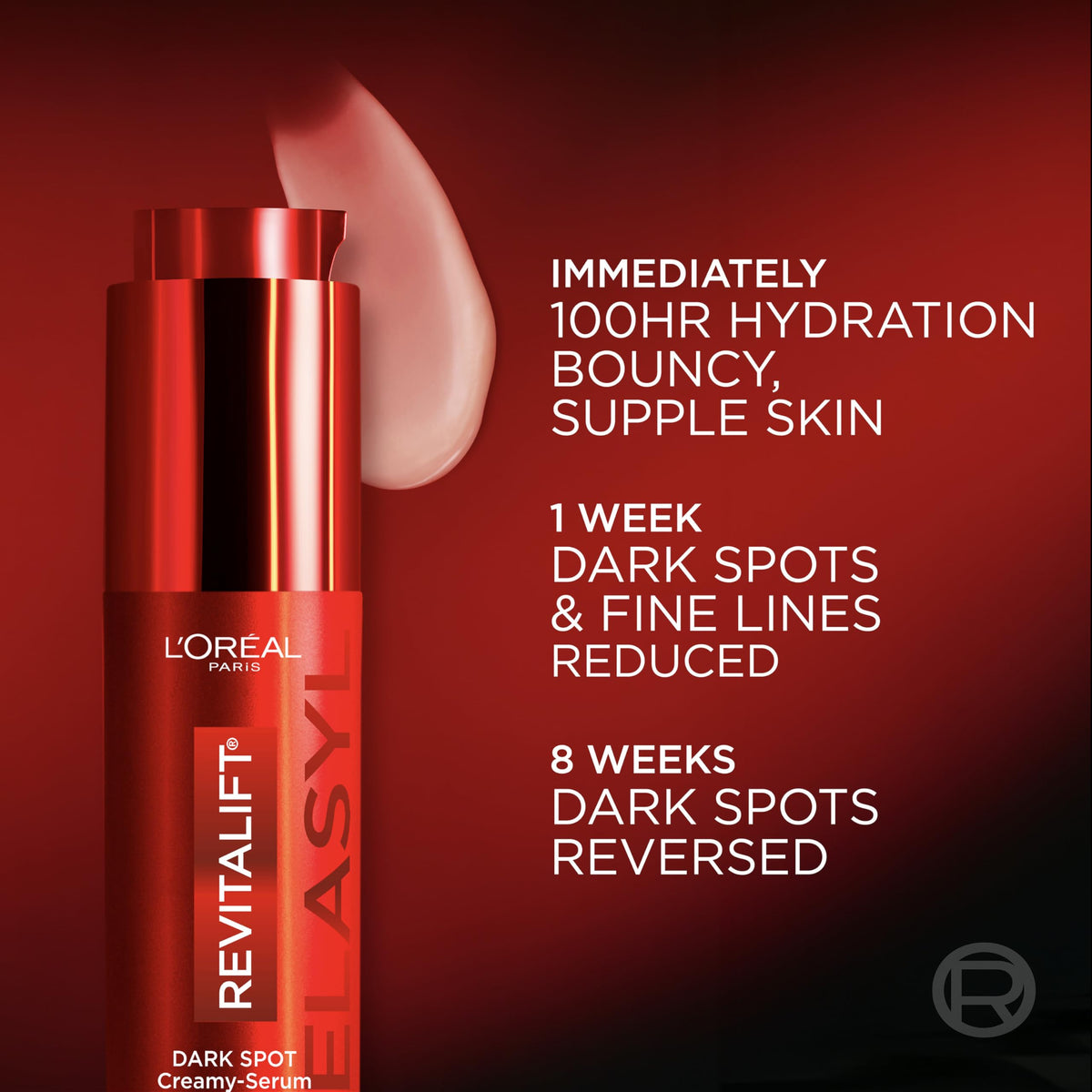L'Oreal Paris label close-up highlighting key claims and active ingredients