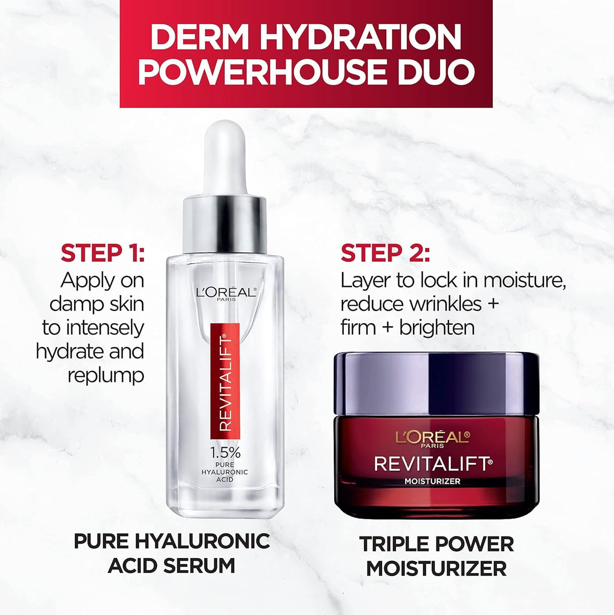 L'Oreal Paris Revitalift serum dropper dispensing hyaluronic acid for targeted hydration