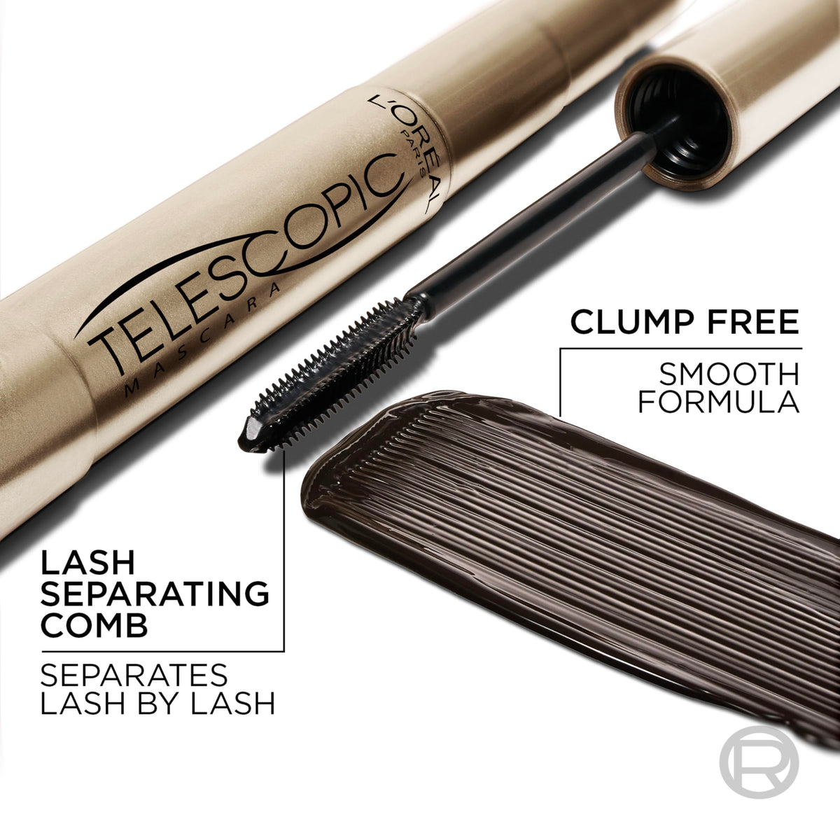 L'Oreal Paris brush comb side close-up showing lash-separating teeth