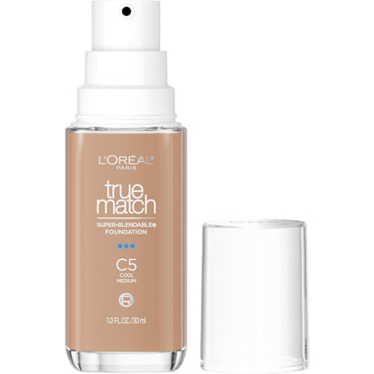 L'Oreal Paris bottle front view showing shade C5 and pump benefit