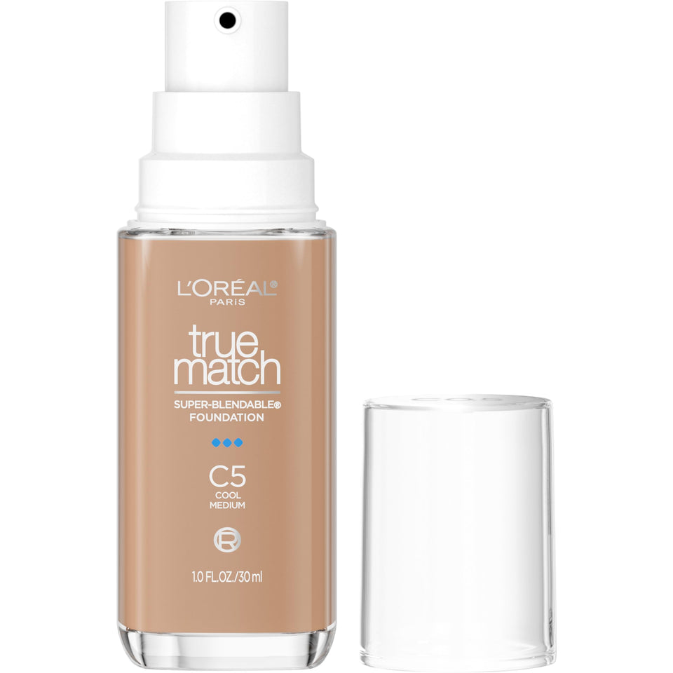 L'Oreal Paris bottle front view showing shade C5 and pump benefit