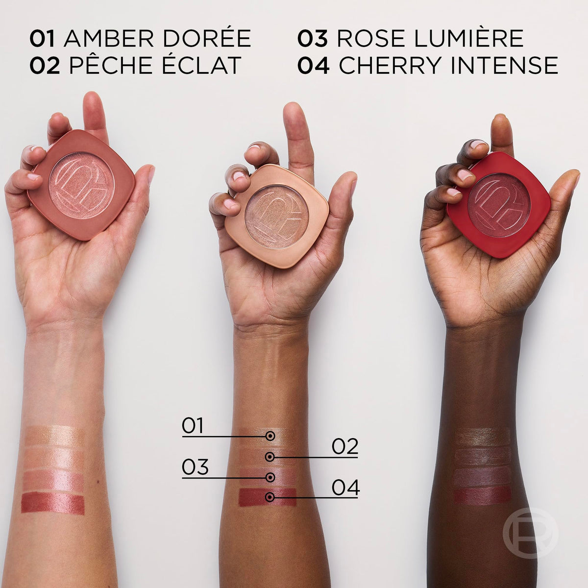 L'Oreal Paris cheek swatch demonstrating Rose Lumiere natural radiant flush benefit
