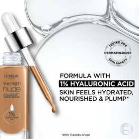 L'Oreal Paris before and after face showing evened, luminous complexion benefit