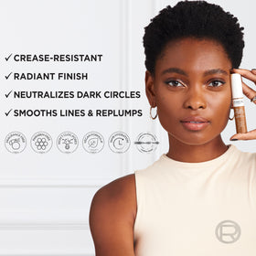 L'Oreal Paris concealer on a vanity with brush and sponge suggesting daily routine use