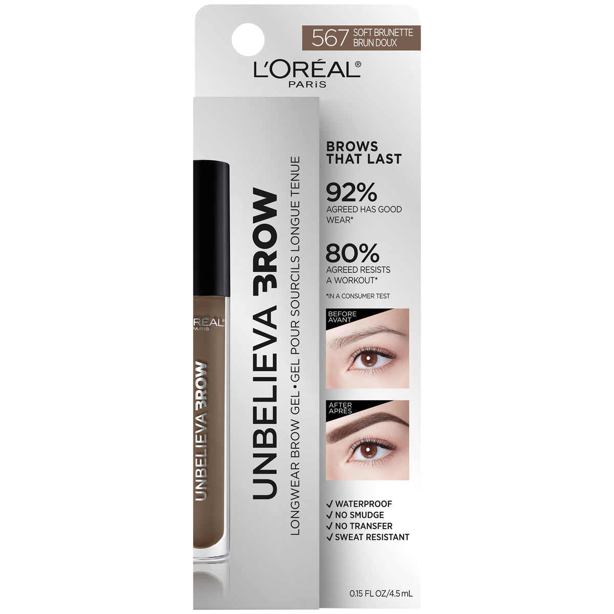 L'Oreal Paris angled brush and spoolie close-up for precise application benefits
