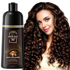lorpon front packaging showing 400ml shampoo and natural dark brown result