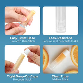 LotFancy clear tubes displaying different balm colors to check fill levels easily