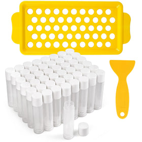 LotFancy front view showing clear lip balm tubes and white caps for easy identification