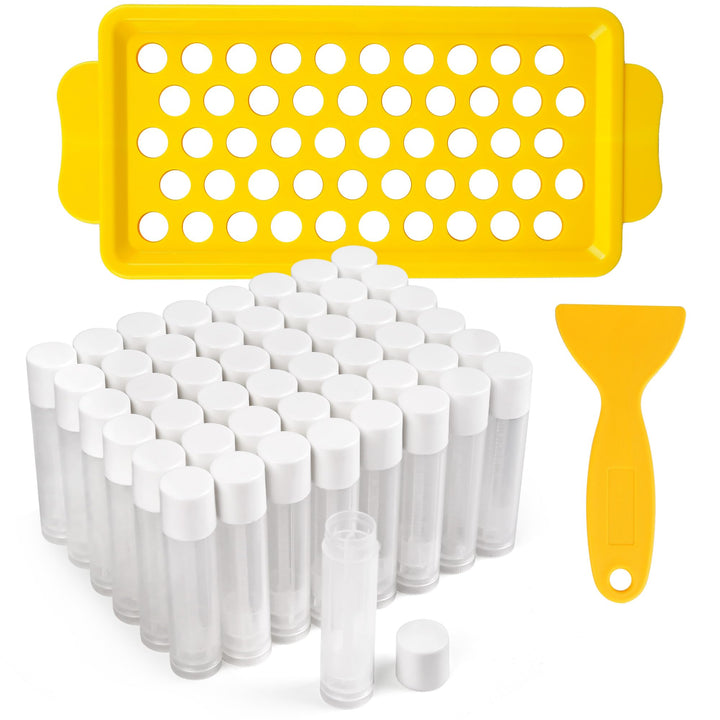 LotFancy front view showing clear lip balm tubes and white caps for easy identification
