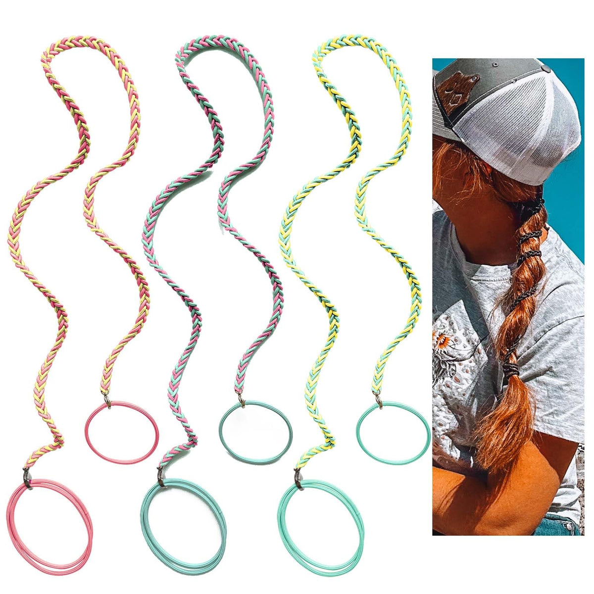 LOTMIAI front view of 25 inch braided hair ties, secure hold benefit