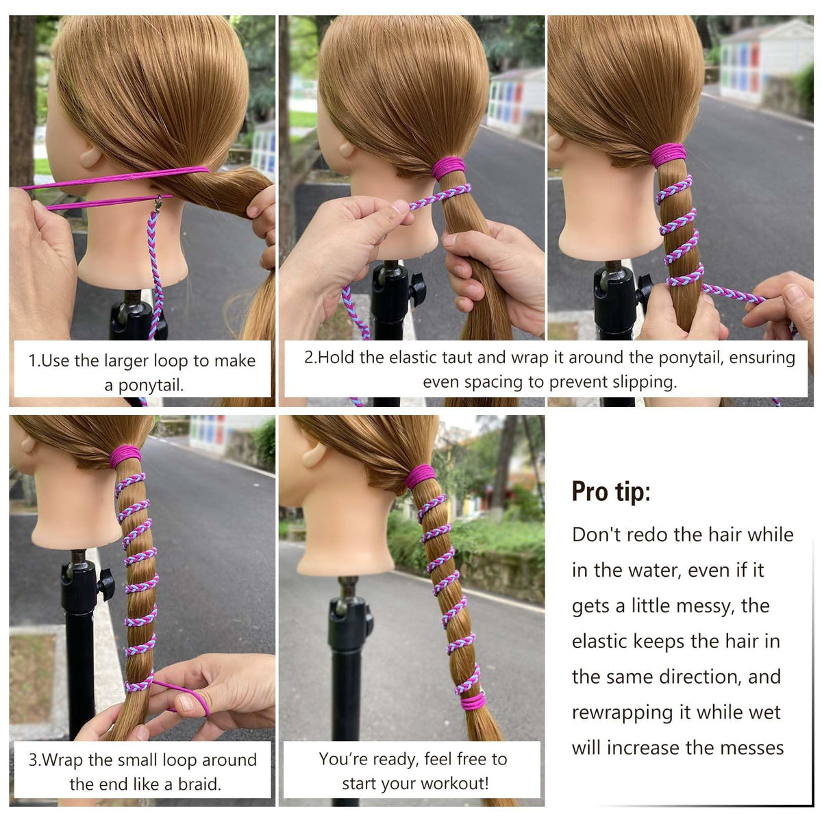 LOTMIAI length comparison on hair showing 16-inch wrap suitable for medium-long hair
