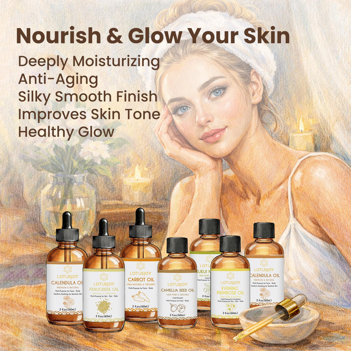 LOTUSJOY close-up oil texture pool highlighting lightweight, fast-absorbing feel