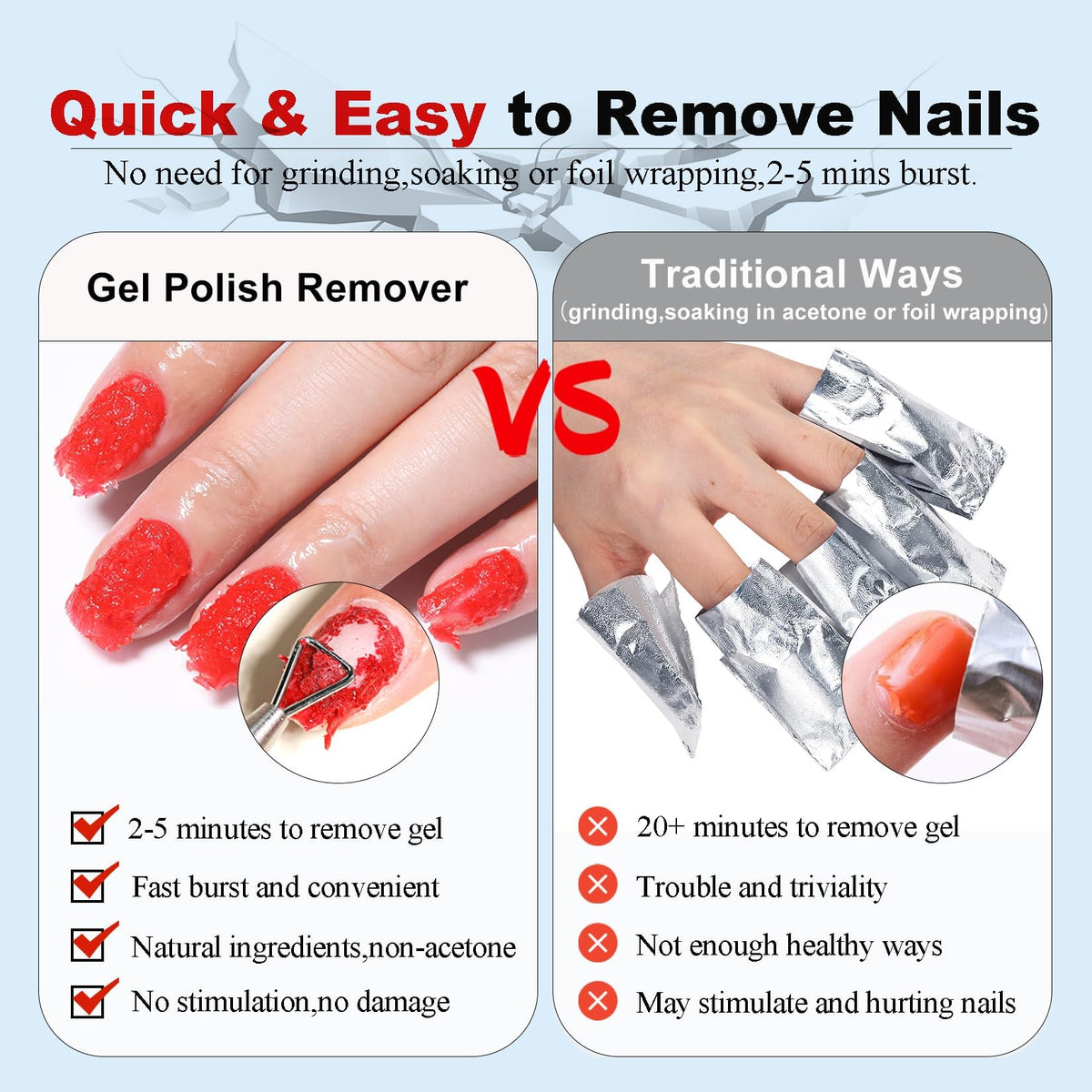 LOUINSTIC before and after nails showing lifted gel and cleaner nail beds