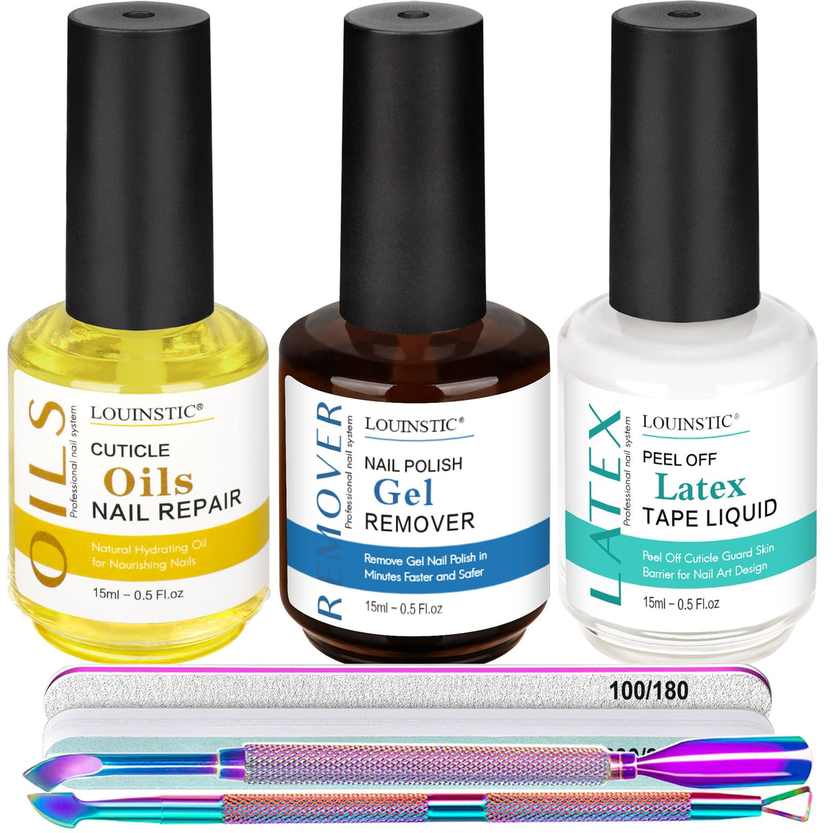 LOUINSTIC kit front packaging showing complete remover set and benefits