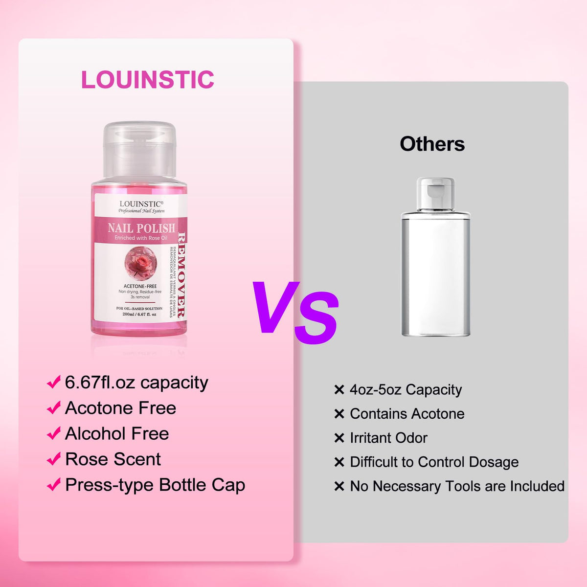 Vanity scene with LOUINSTIC bottle showing organized kit for salon-style removal