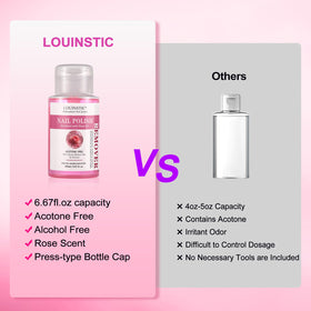 Vanity scene with LOUINSTIC bottle showing organized kit for salon-style removal