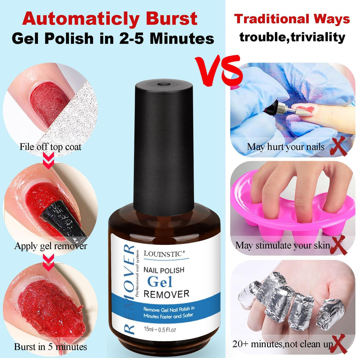 LOUINSTIC scraper and color cuticle pusher tools, safe removal benefit