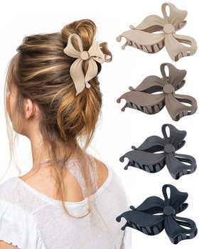 Lourny front view of four bow clips showing neutral colors and elegant hold