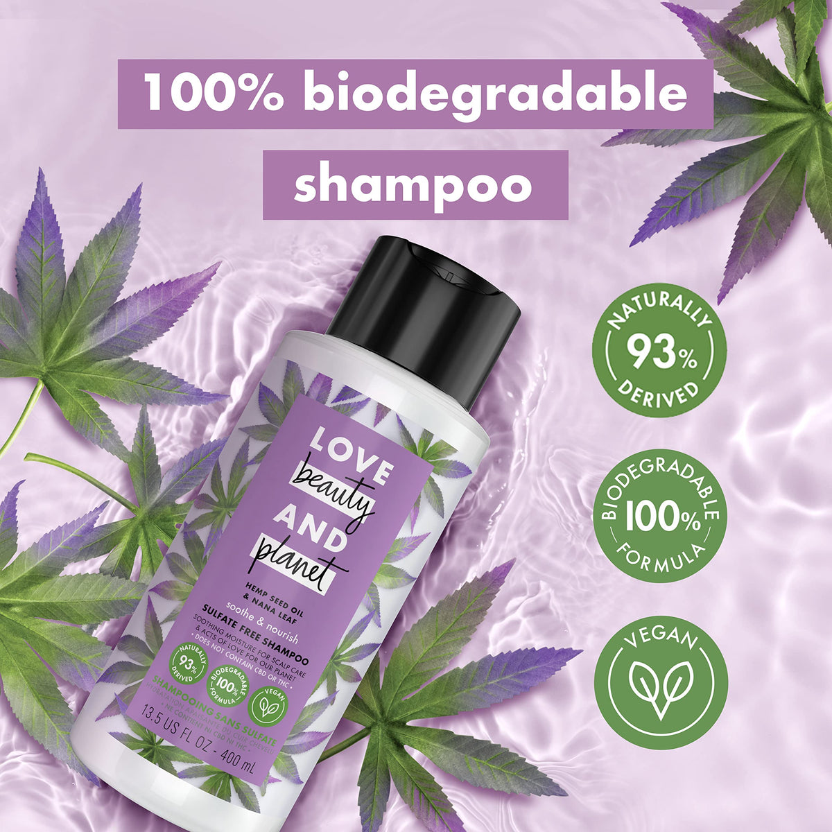 Love Beauty and Planet back label listing ingredients and benefits