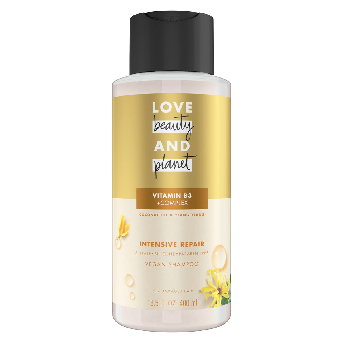 Love Beauty And Planet front bottle showing recycled packaging and product benefit