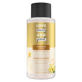 Love Beauty And Planet front bottle showing recycled packaging and product benefit
