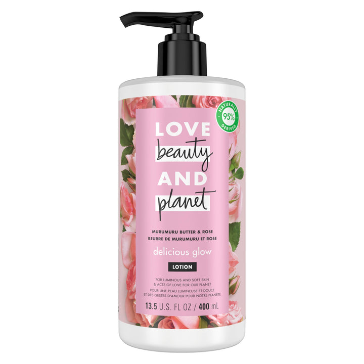 Love Beauty and Planet front bottle showing label and benefits