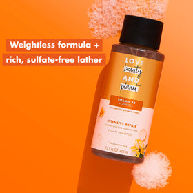 Love Beauty And Planet label close-up highlighting coconut oil and Vitamin B3