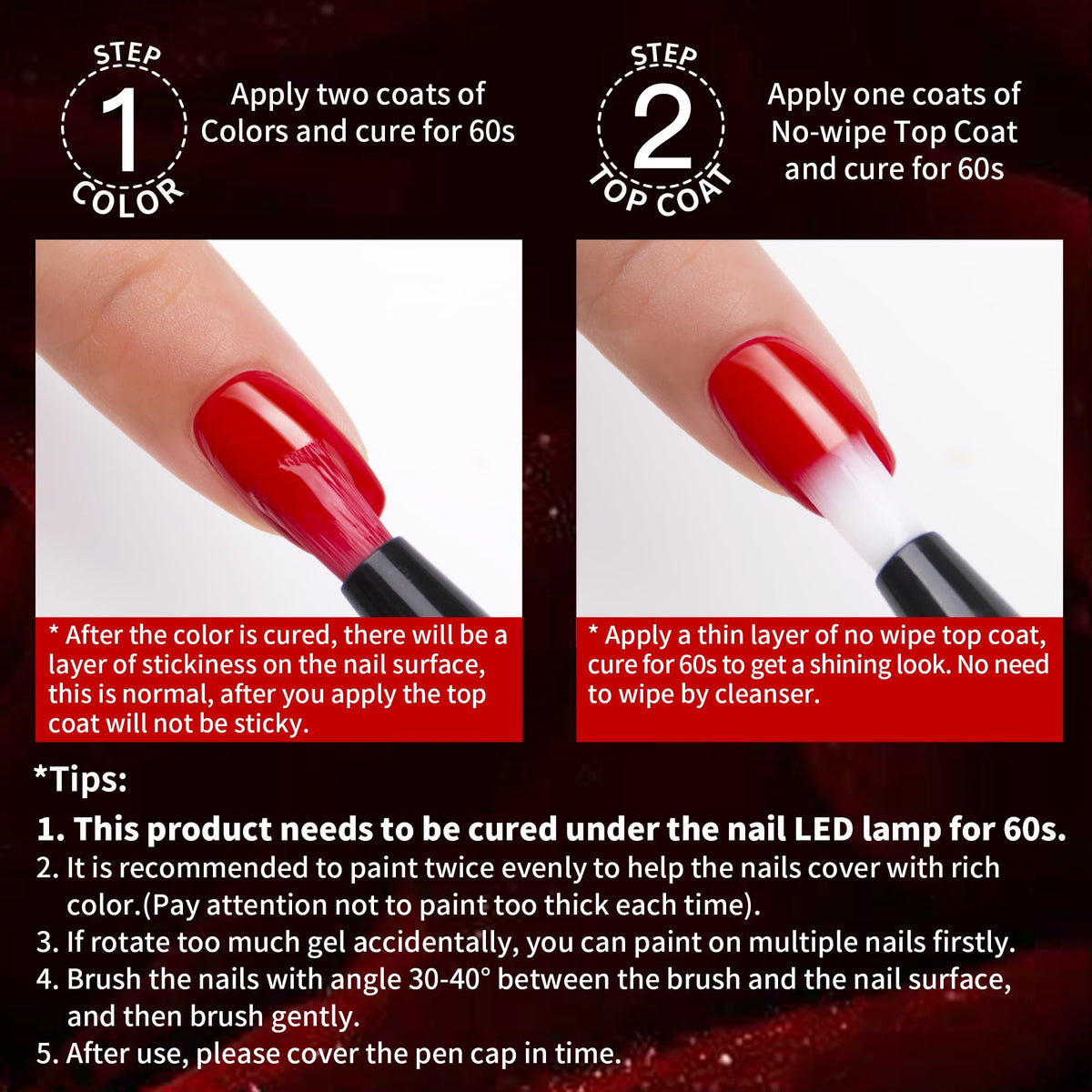 Love easy gel polish on manicured nails showing vibrant red color and shine