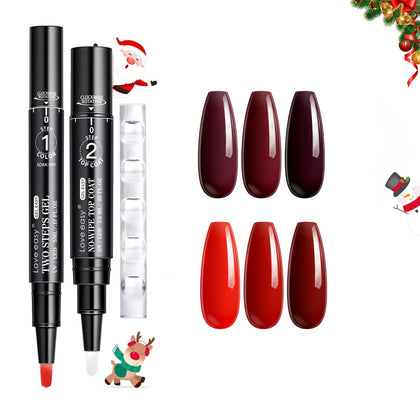 Love easy front packaging showing six red gel pens and top coat, clear kit view
