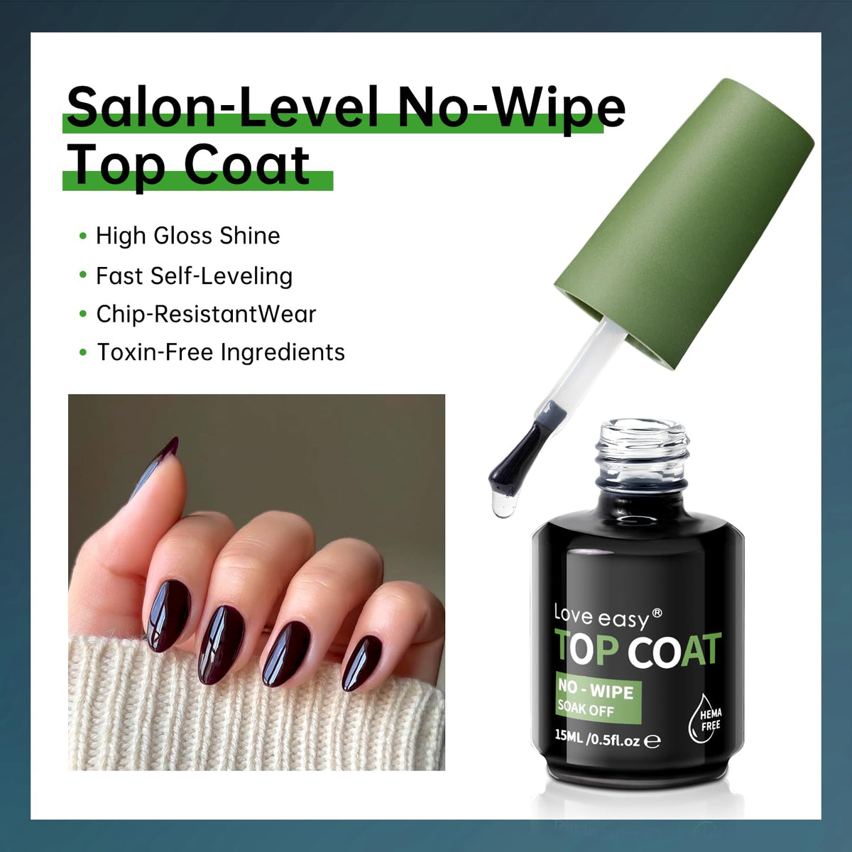 Love easy sculpted nail showing built C-curve and durable strength