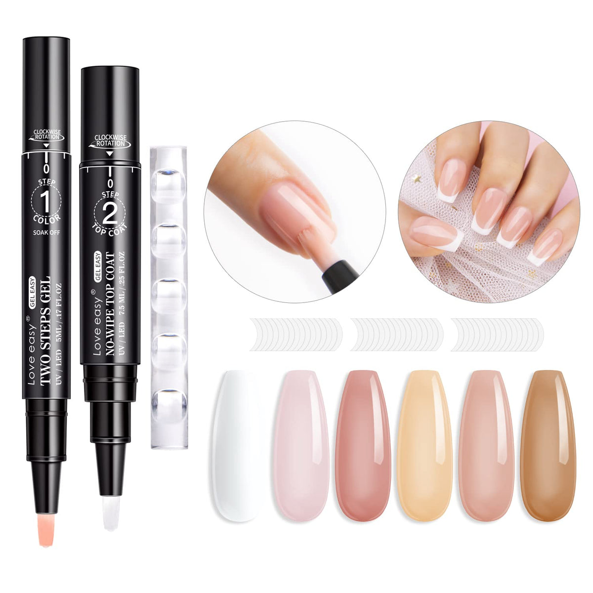 Love easy six pen set flatlay showing nude shade variety and portable gift appeal