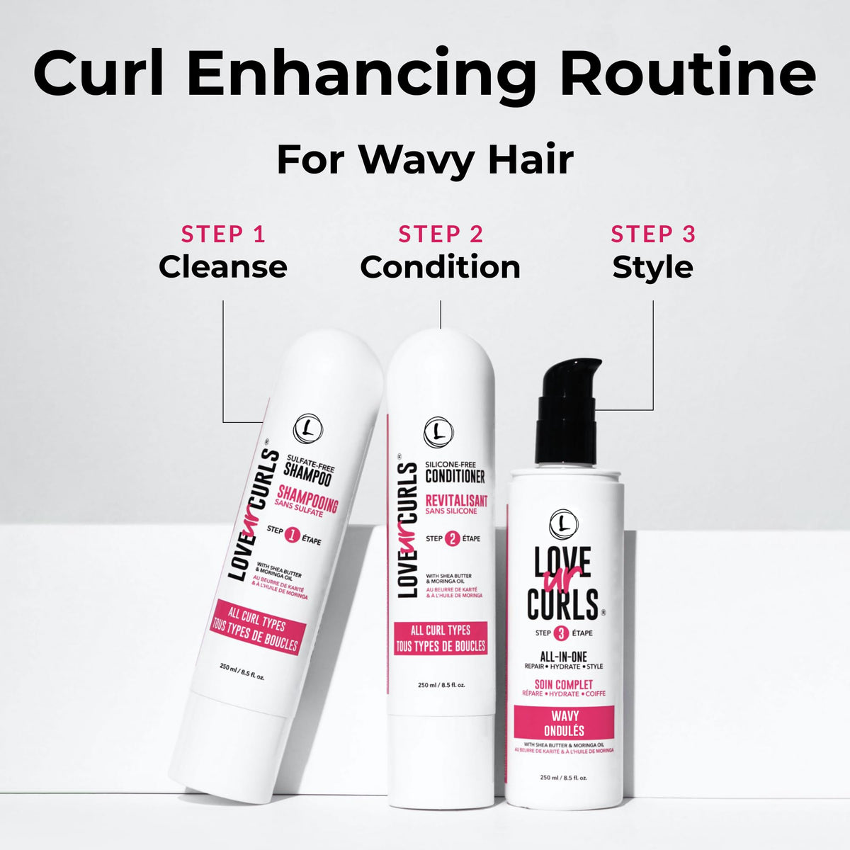 Love Ur Curls label close-up highlighting shea butter and moringa oil benefits