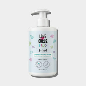 Love Ur Curls front bottle showing Soft Cuddles scent and benefit of time-saving 2-in-1