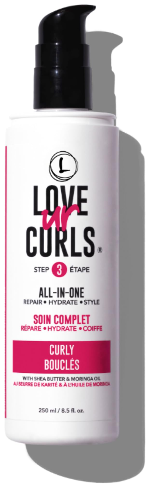 Love Ur Curls front packaging showing 250mL cream and clear benefits