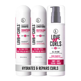 Love Ur Curls front packaging set showing trio for 4A–4C curls and easy routine