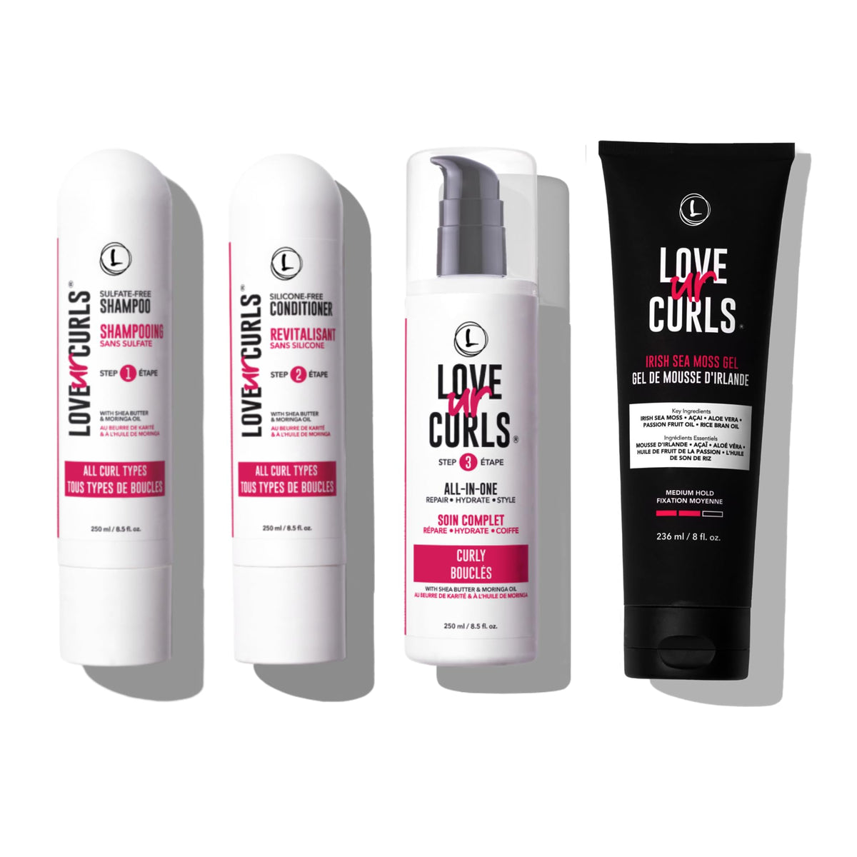 Love Ur Curls front packaging showing full kit and simple routine benefits