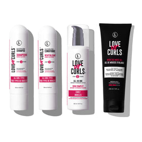 Love Ur Curls front packaging showing full kit and simple routine benefits