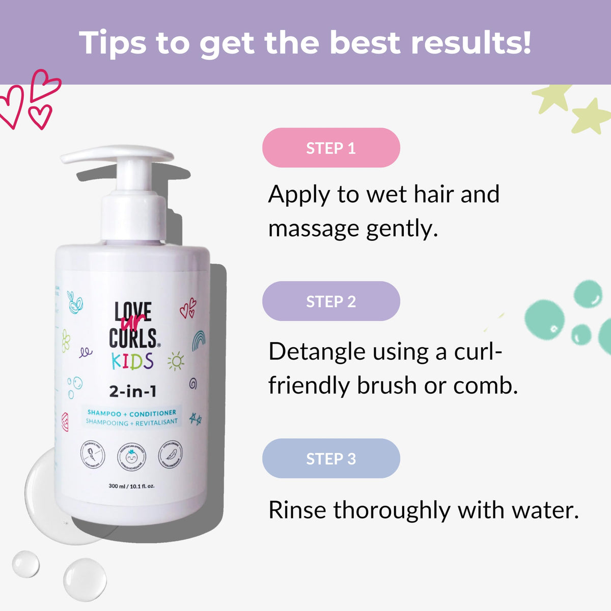 Love Ur Curls size comparison next to a hand showing the 300 mL scale