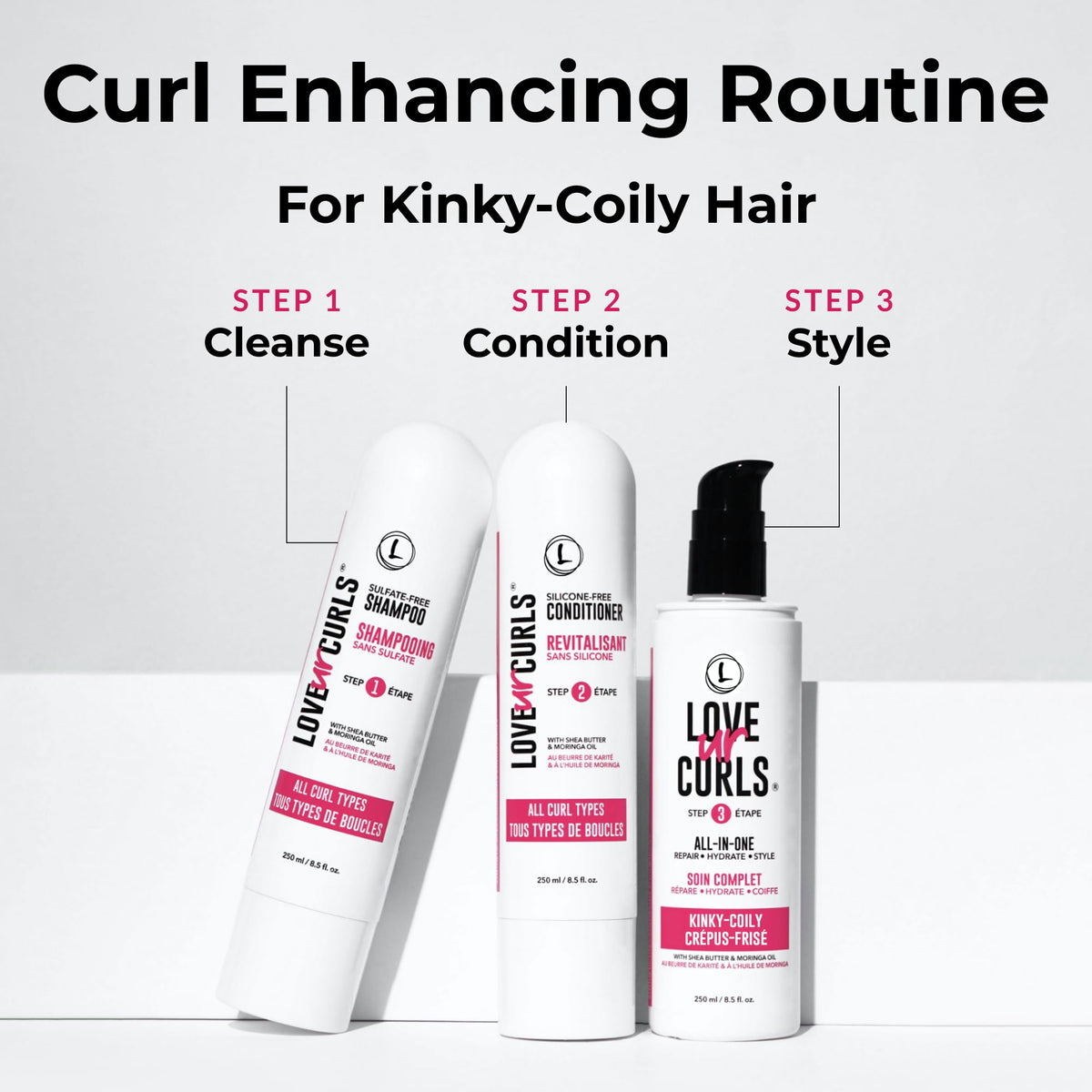 Love Ur Curls shampoo pump dispensing cleansing formula for gentle moisture