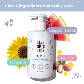 Love Ur Curls next to common items showing 300 mL size for family use